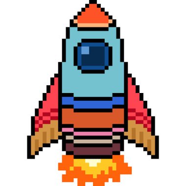 Vektör piksel sanat roketi fantezisi izole edilmiş çizgi film