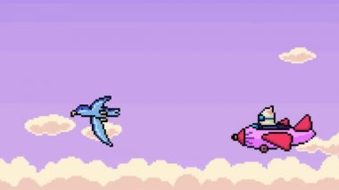 animasyon pikseli gökyüzünde uçan sanat kuşu uçağı