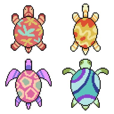 Süslü kaplumbağa üstü piksel sanatı