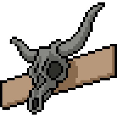 Vektör pikselli bufalo kafatası izole edilmiş karikatür