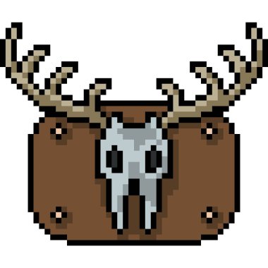 Vektör piksel sanat geyiği kafatası izole edilmiş çizgi film