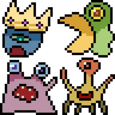 Beyaz arkaplanda vektör piksel sanat çizgi film canavar simgesi izole