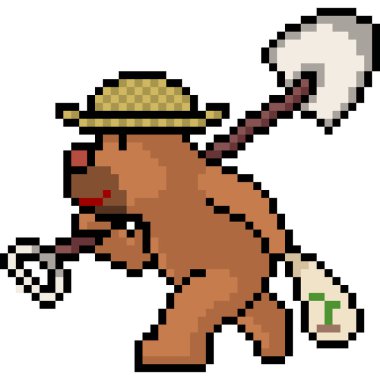 Vektör piksel sanatı ayı çiftçisi karikatürü