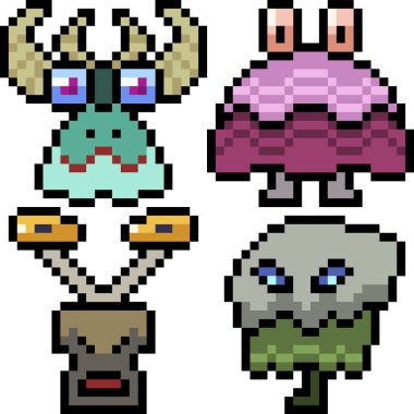 Beyaz arkaplanda vektör piksel sanat çizgi film canavar simgesi izole