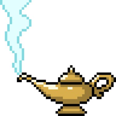 Lamba izole edilmiş çizgi filmdeki vektör piksel sanat cini