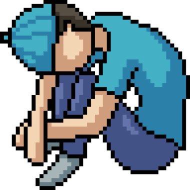 Vektör piksel sanatı üzgün adam izole çizgi film