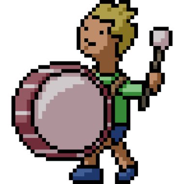 vektör piksel sanat davul çocuk izole çizgi film