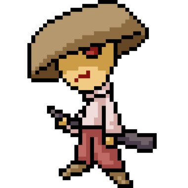 Vektör piksel resim samuray çocuk karikatürü izole etti