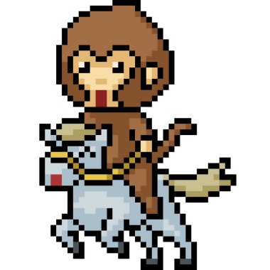 Vektör pikseli maymun biniş atı izole çizgi film