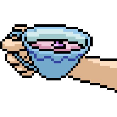 Vektör pikselli çay, izole edilmiş çizgi film.