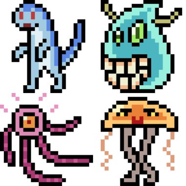 vektör piksel sanat canavar simgesi izole çizgi film