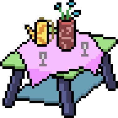 vektör pikseli çay masası izole edilmiş çizgi film