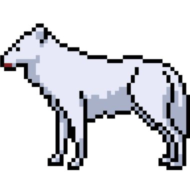 Vektör piksel sanat beyaz kurt izole cartoo