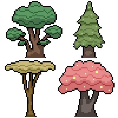 Çeşitli doğa ağaçlarının piksel sanatı