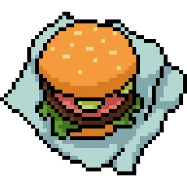 Vektör piksel sanat hamburgeri izole edilmiş çizgi film