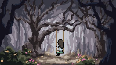 vektör pikseli sanat sahnesi orman kızı