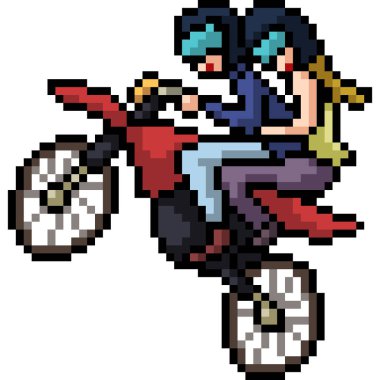 Vektör piksel sanat motosiklet yolculuğu izole edilmiş çizgi film