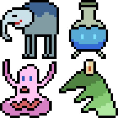 Beyaz arkaplanda vektör piksel sanat çizgi film canavar simgesi izole