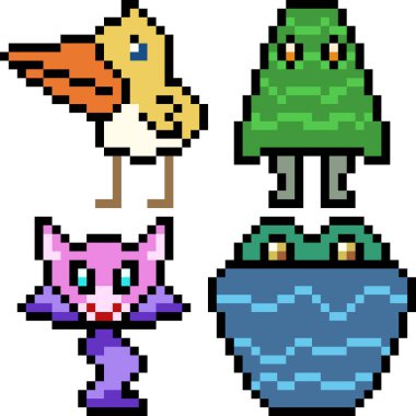 Beyaz arkaplanda vektör piksel sanat çizgi film canavar simgesi izole