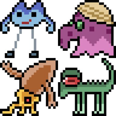 Beyaz arkaplanda vektör piksel sanat çizgi film canavar simgesi izole