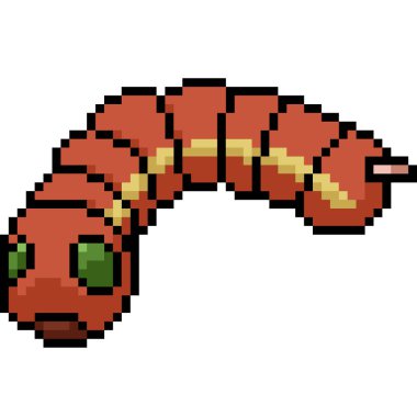 Vektör piksel sanat kırmızı solucan izole çizgi film