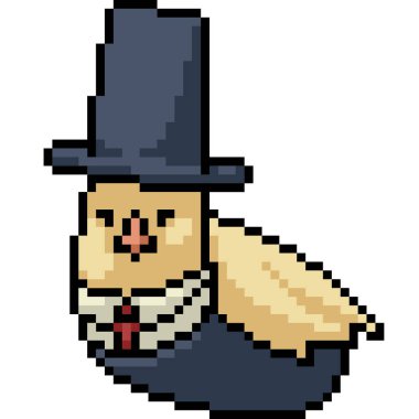 Vektör pikselli tavuk, izole edilmiş şapka takıyor.