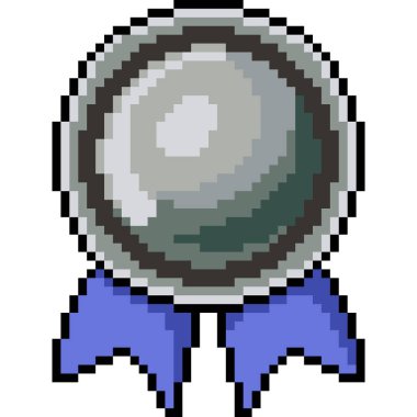 Vektör piksel sanat gümüş rozeti izole çizgi film