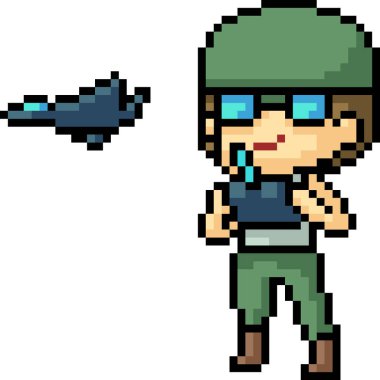 Vektör piksel sanatçısı çocuk oyuncak izole çizgi film oynuyor.