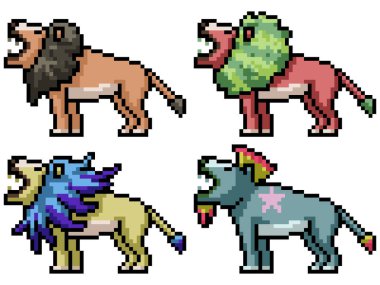 Renkli muhteşem aslanın piksel sanatı