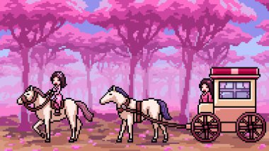 vektör piksel sanat sahnesi pembe orman