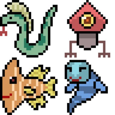 Beyaz arkaplanda vektör piksel sanat çizgi film canavar simgesi izole