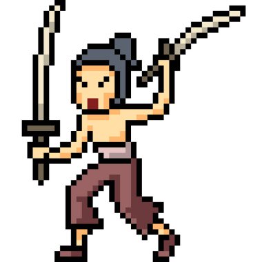 Vektör piksel sanat samurayı izole edildi