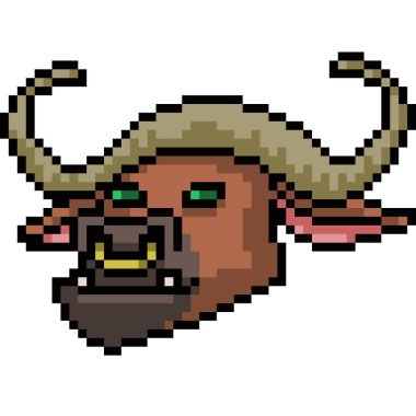 Vektör pikselli bufalo kafası izole edilmiş karikatür.