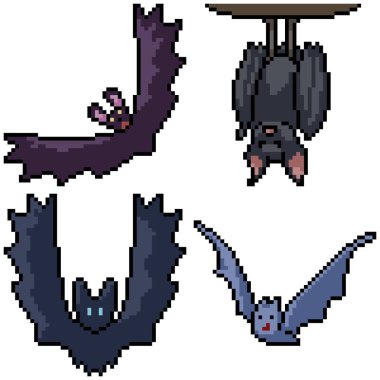 pikseller izole edilmiş karanlık yarasa seti