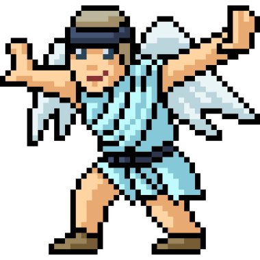 Vektör piksel sanat meleği izole edilmiş çizgi film uçuşu