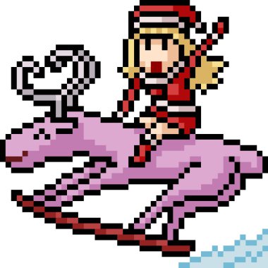 Vektör piksel resim ren geyiği kayağı izole edilmiş çizgi film