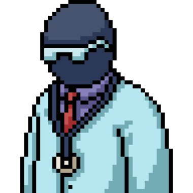 vektör pikseli siyah doktor karikatürü izole etti