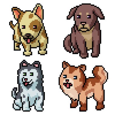 Çeşitli küçük yavru köpeklerin piksel sanatı