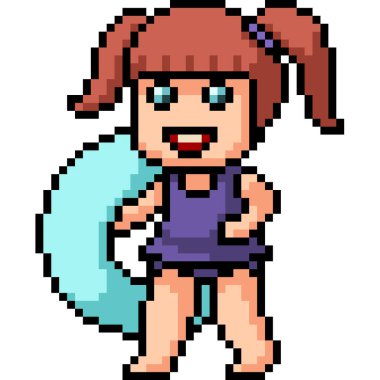 Vektör pikselli plaj çocuğu karikatürü izole etti