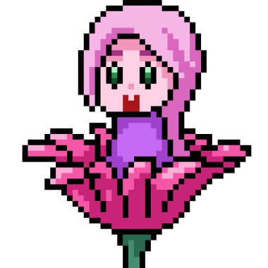 Vektör pikseli sanat çiçeği kızı karikatürü izole etti