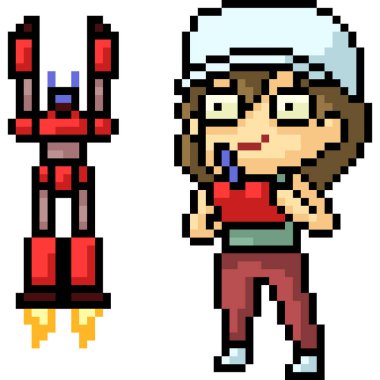 Vektör piksel sanatçısı çocuk oyuncak izole çizgi film oynuyor.