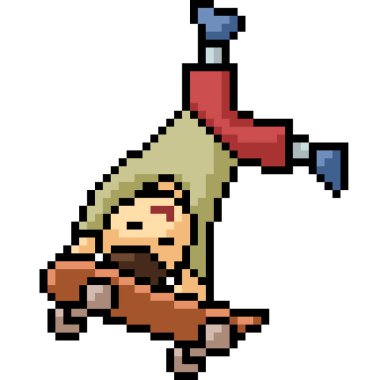 Vektör piksel sanatsal çocuk kaykay izole edilmiş çizgi film