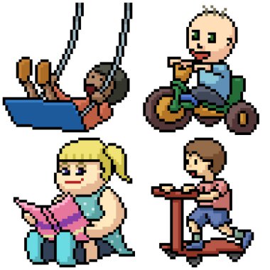 piksel resim seti yalnız oynayan çocuk