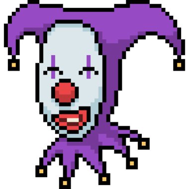 Vektör pikseli palyaço kafası karikatür izole edildi