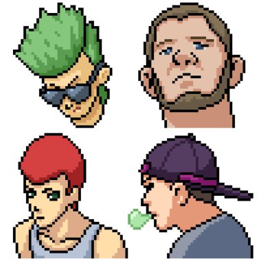 piksel sanat seti izole genç adam