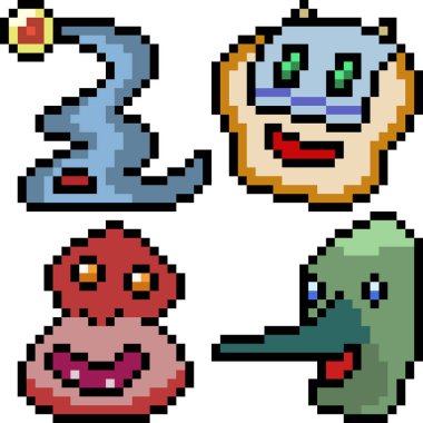 vektör piksel sanat canavar simgesi izole çizgi film