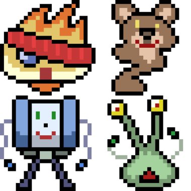 vektör piksel sanat canavar simgesi izole çizgi film