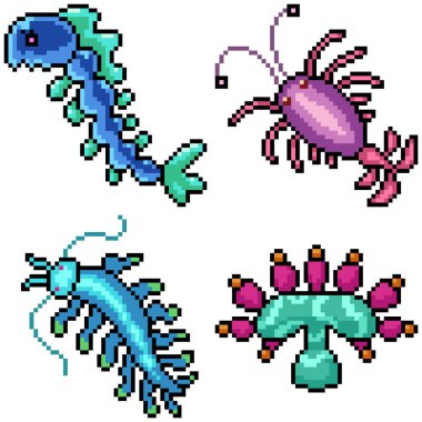 Piksel sanatı izole edilmiş derin deniz yaratığı.