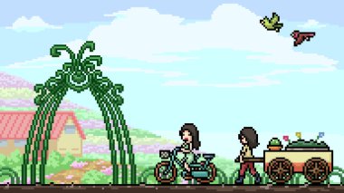 piksel sanat sahnesi renkli çiçek bahçesi