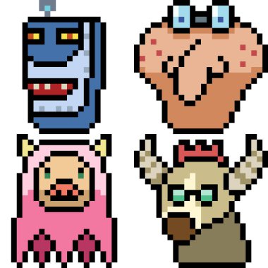 vektör piksel sanat canavar simgesi izole çizgi film